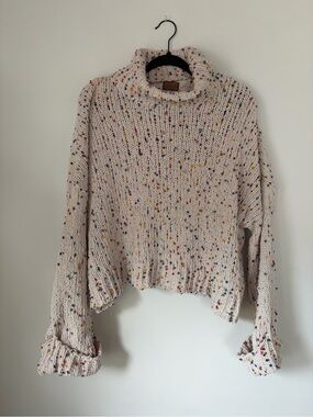 Turtleneck Speckled Cream Knit Sweater